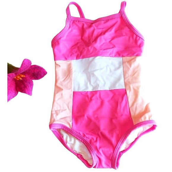 New Hanna Andersson 2T Pink Color Block Swimsuit One Piece NWT
